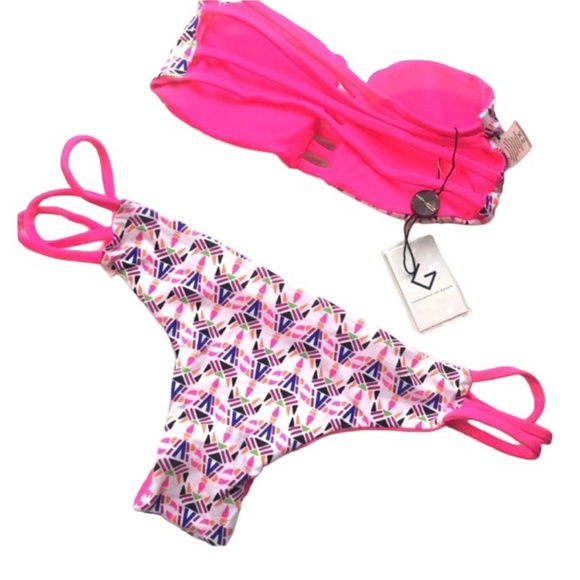 KHONGBOON Two Piece Swimsuit Nylon Spandex Bikini Top & Bottom Pink Extra Small - Picture 2 of 5